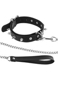 Fetish Tentation - Adjustable Collar with Studs and Leash - Black
