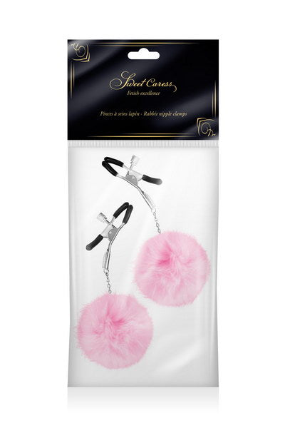 Sweet Caress - Adjustable Nipple Clamp with Pom Poms - Pink
