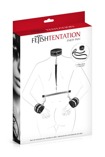 Fetish Tentation - Restraint Bar with Cuffs and Collar - Black