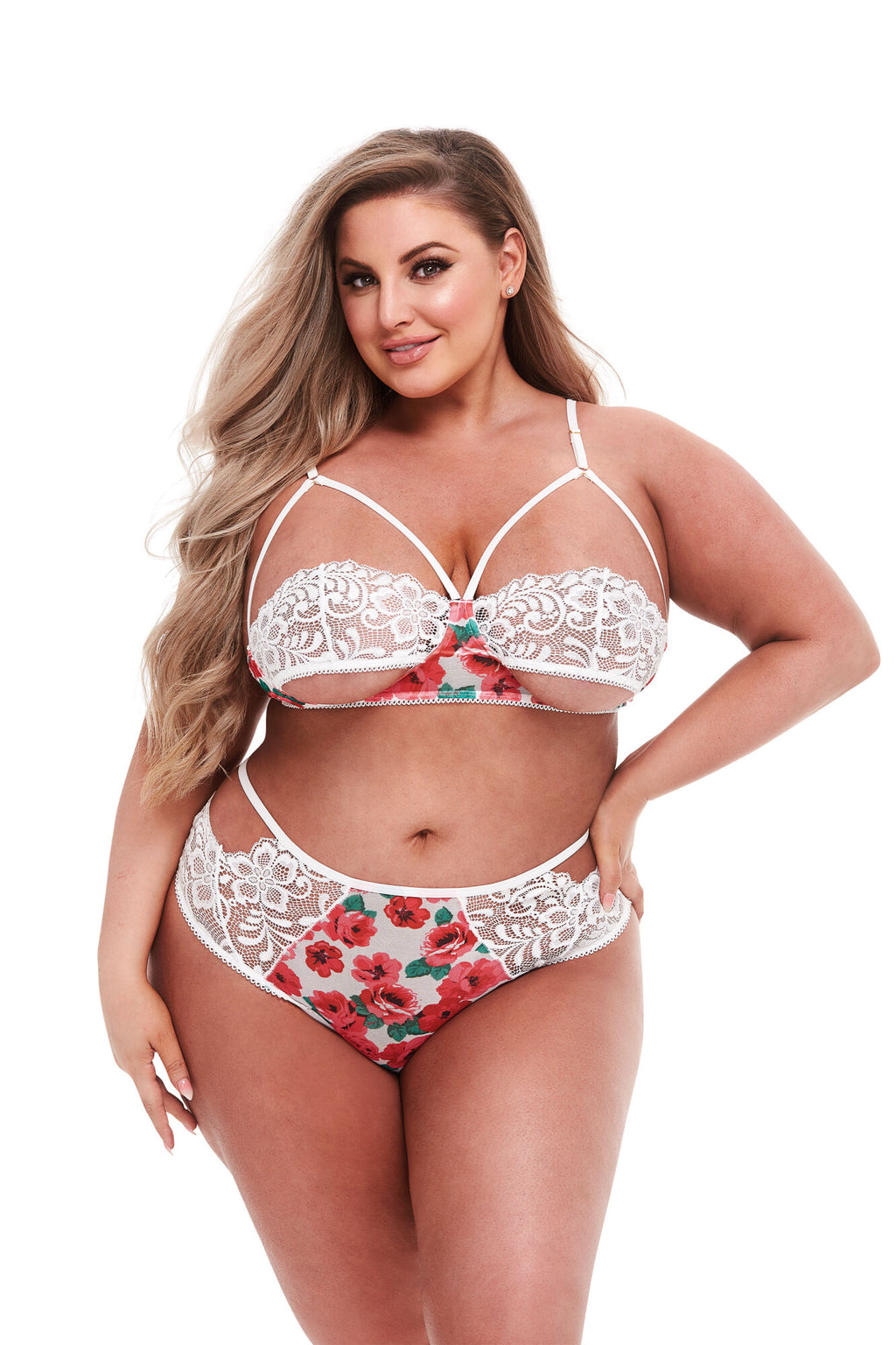 White bra set with flowers and lace, QS