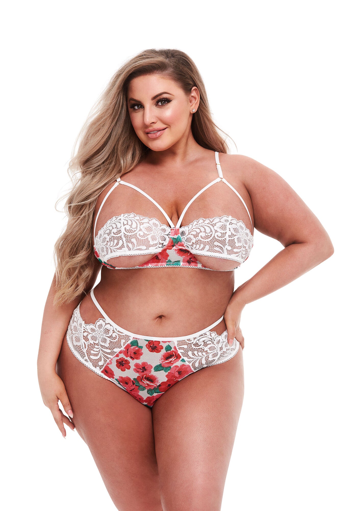 White bra set with flowers and lace, QS