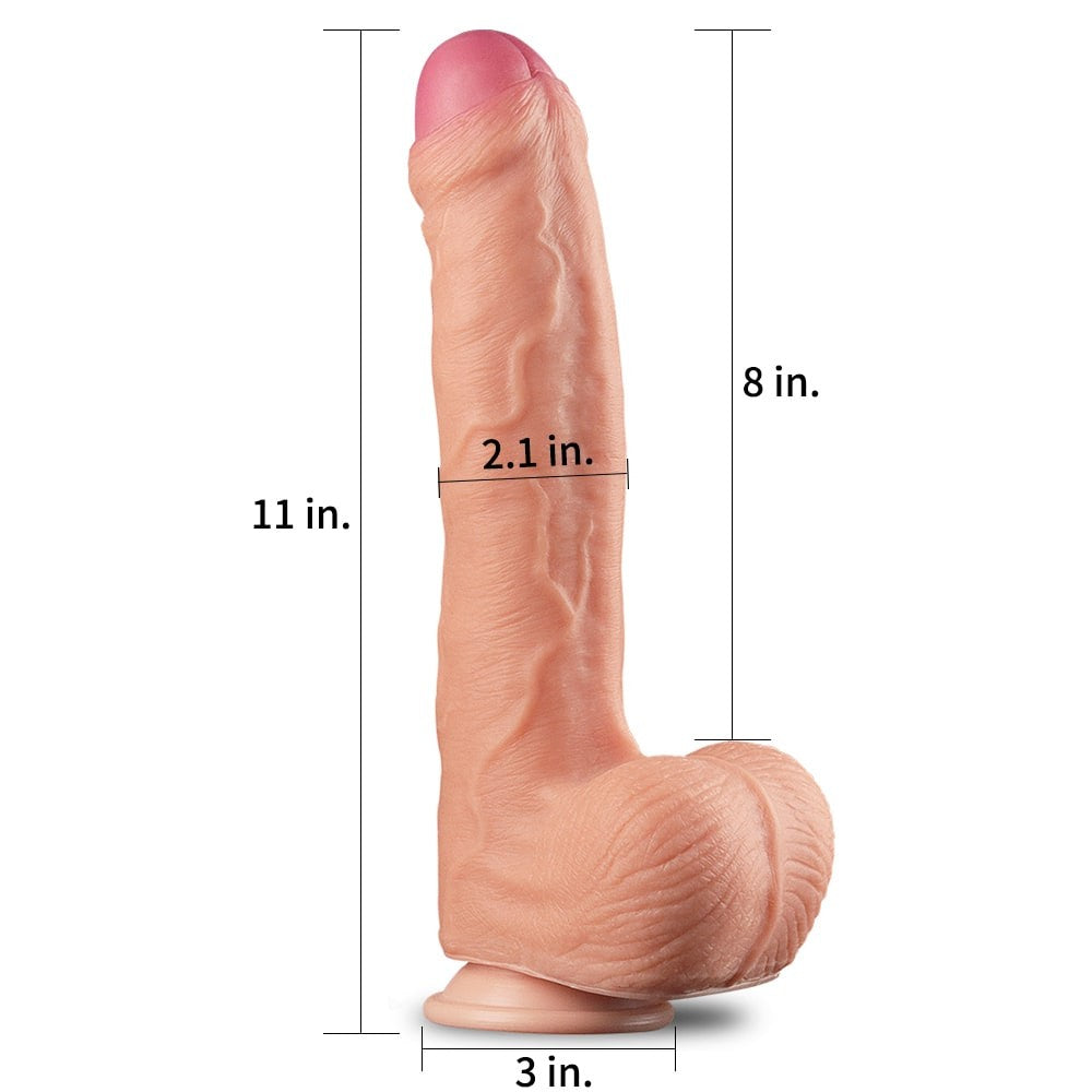 11" Dual-Layer Platinum Silicone Dildo