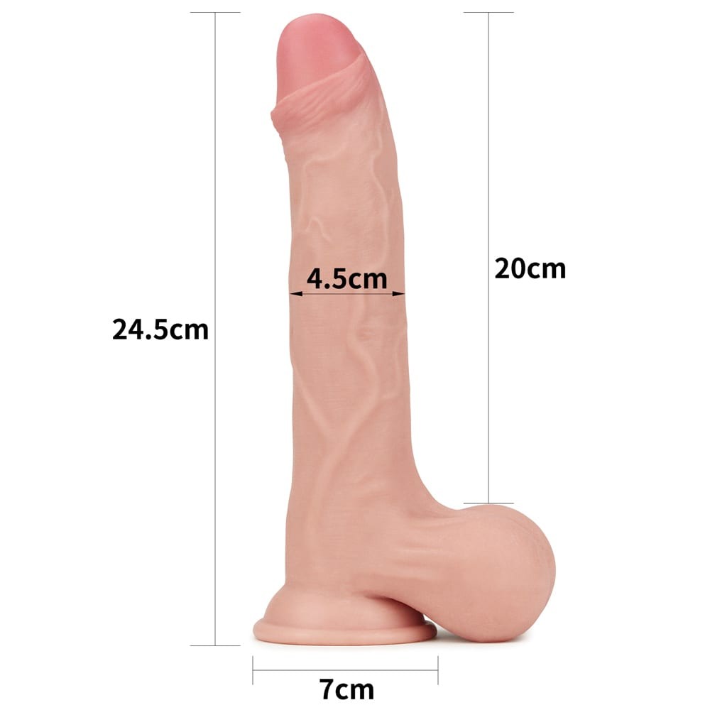 9.5'' Dual-Layer Dildo with Movable Skin - Full Testicle