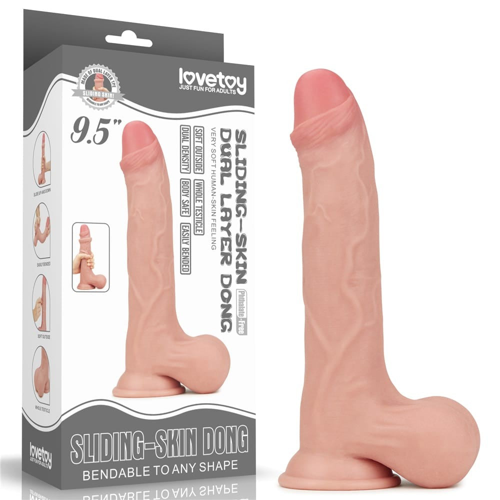 9.5'' Dual-Layer Dildo with Movable Skin - Full Testicle