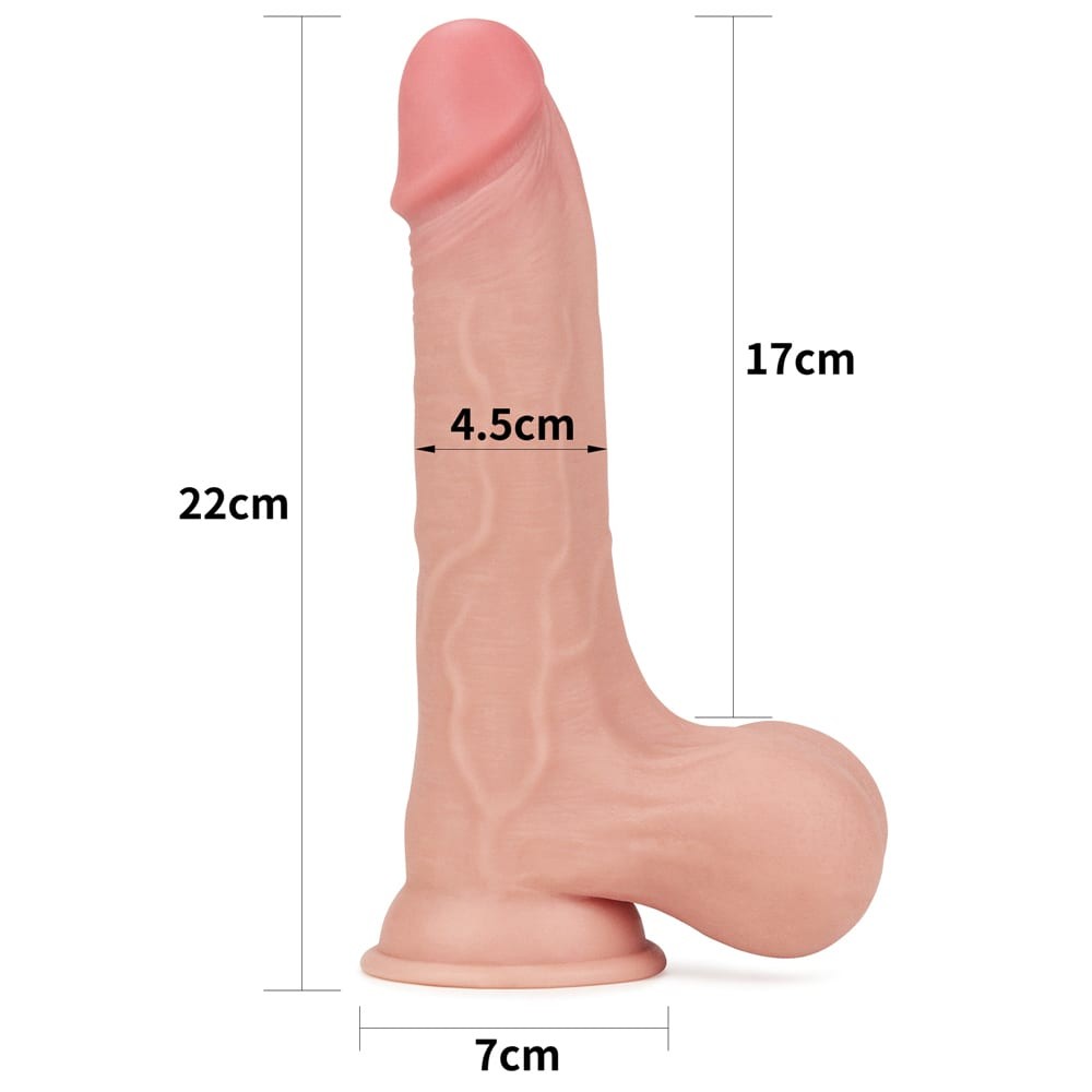 Dildo a doppio strato da 8,5'' con pelle scorrevole - Testicolo intero
