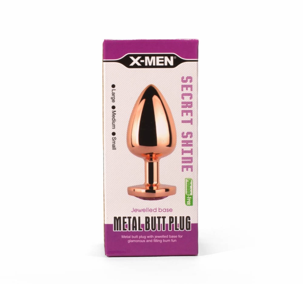 X-MEN Secret Shine Metal Anal Plug with Rose Gold Heart L