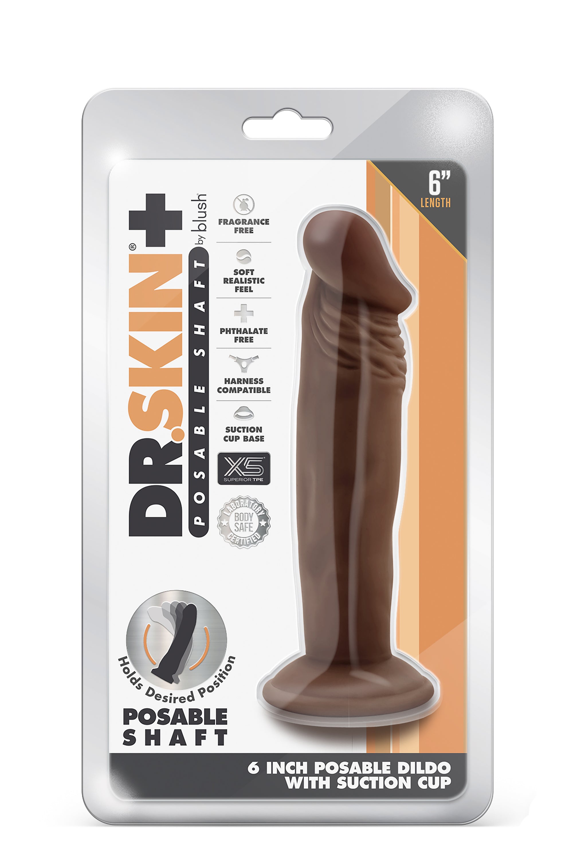 DR. SKIN PLUS POSABLE DILDO 6 INCHES CHOCOLATE