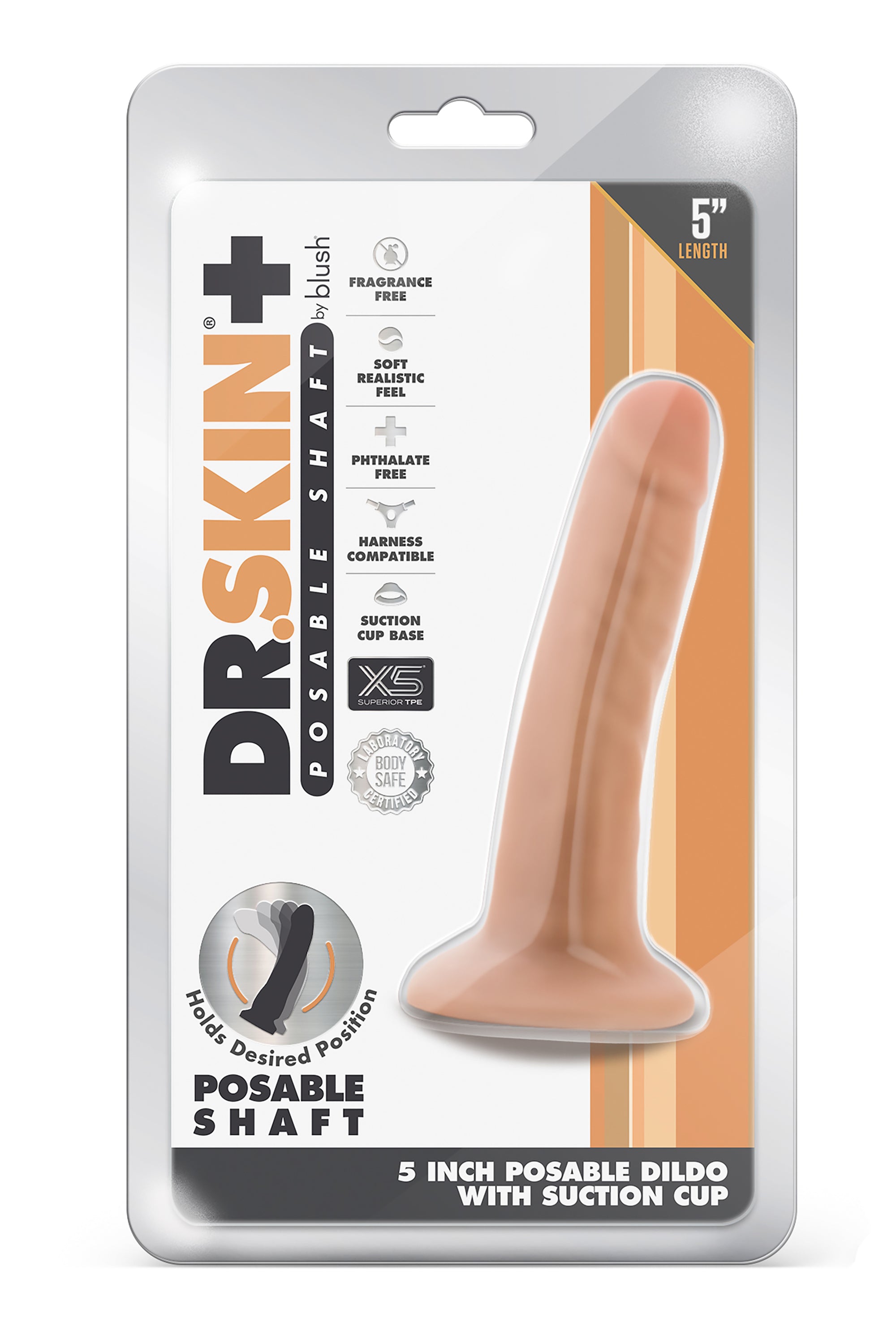 DR. SKIN PLUS DILDO POSIZIONABILE DA 5 POLLICI VANIGLIA