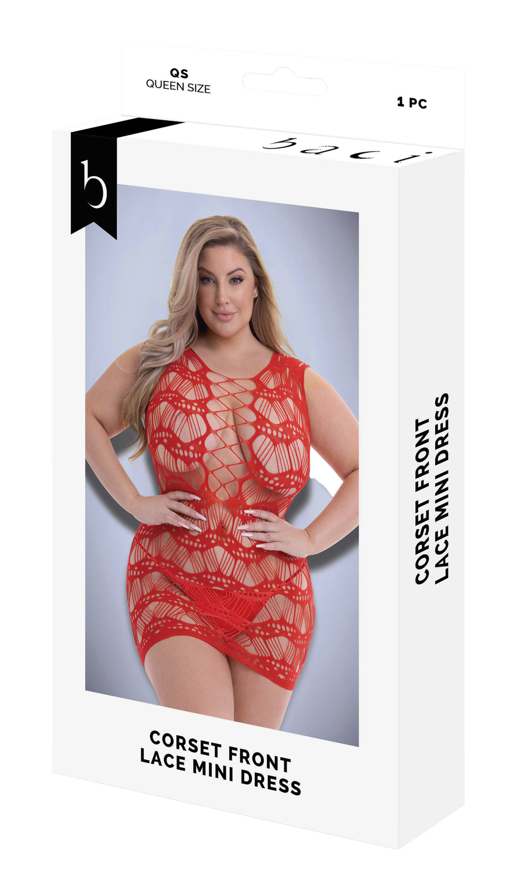 RED KISS CORSET MINI DRESS WITH LACE FRONT, QS