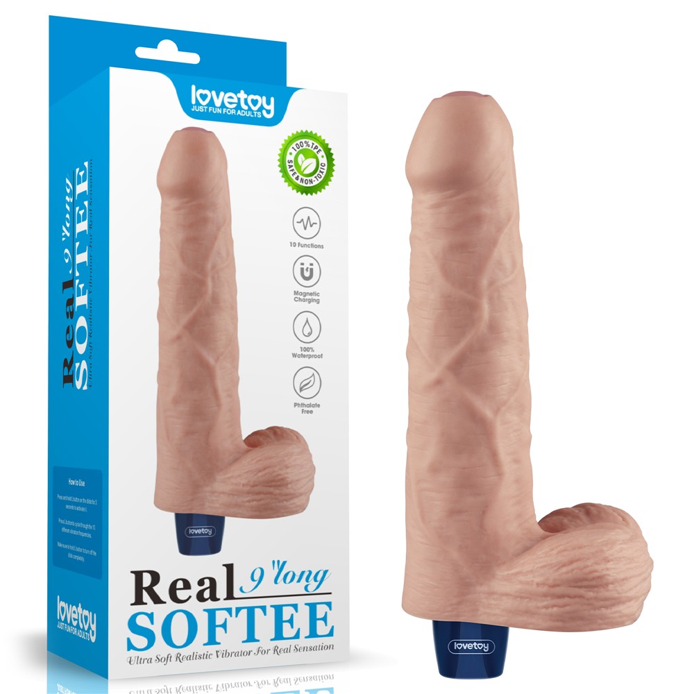 Dildo vibrante ricaricabile REAL SOFTEE da 23 cm (color carne)