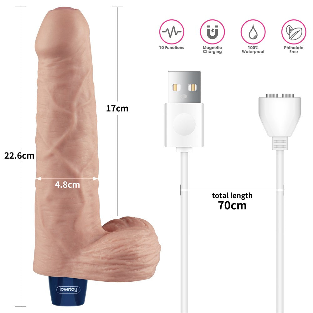 Dildo vibrante ricaricabile REAL SOFTEE da 23 cm (color carne)