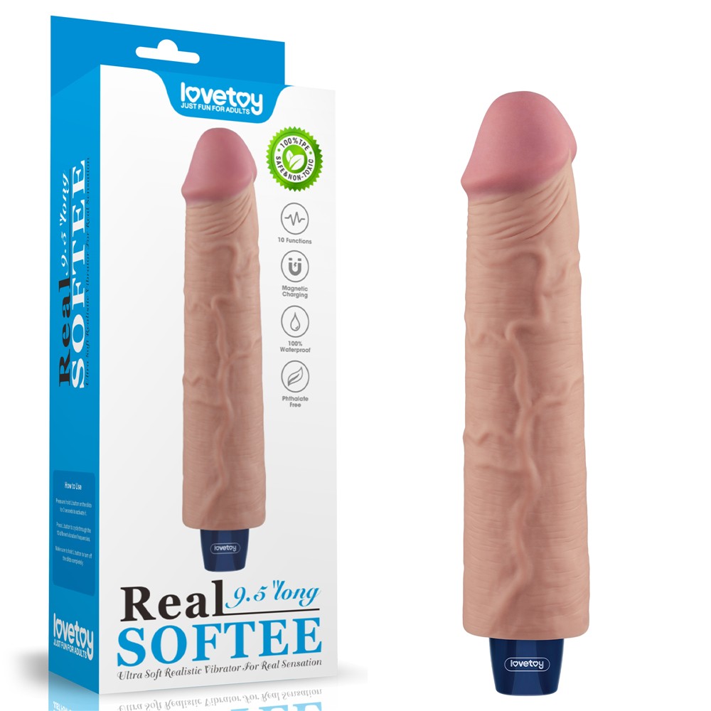 Dildo vibrante ricaricabile REAL SOFTEE da 24 cm (color carne)