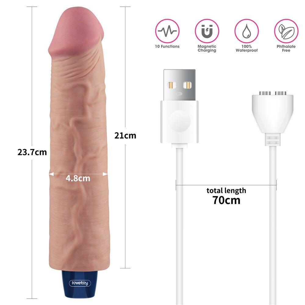 Dildo vibrante ricaricabile REAL SOFTEE da 24 cm (color carne)
