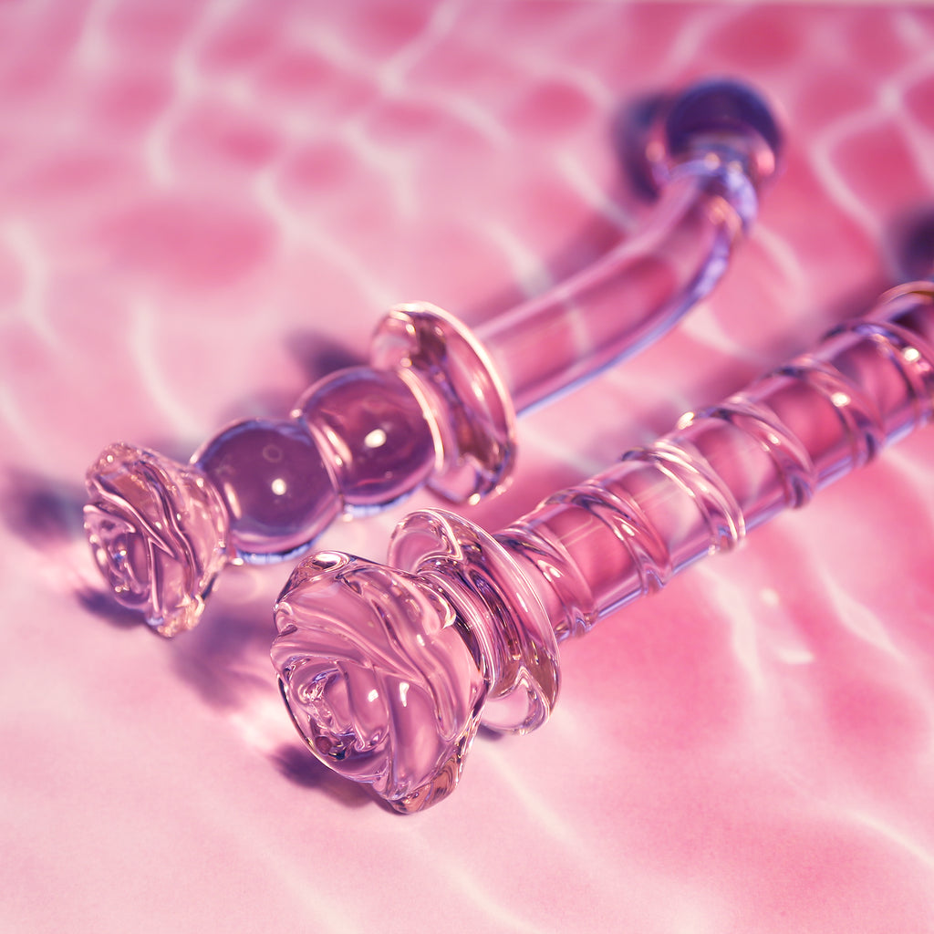 Spiral DILDO with enamelled glass ROSE for the G-spot