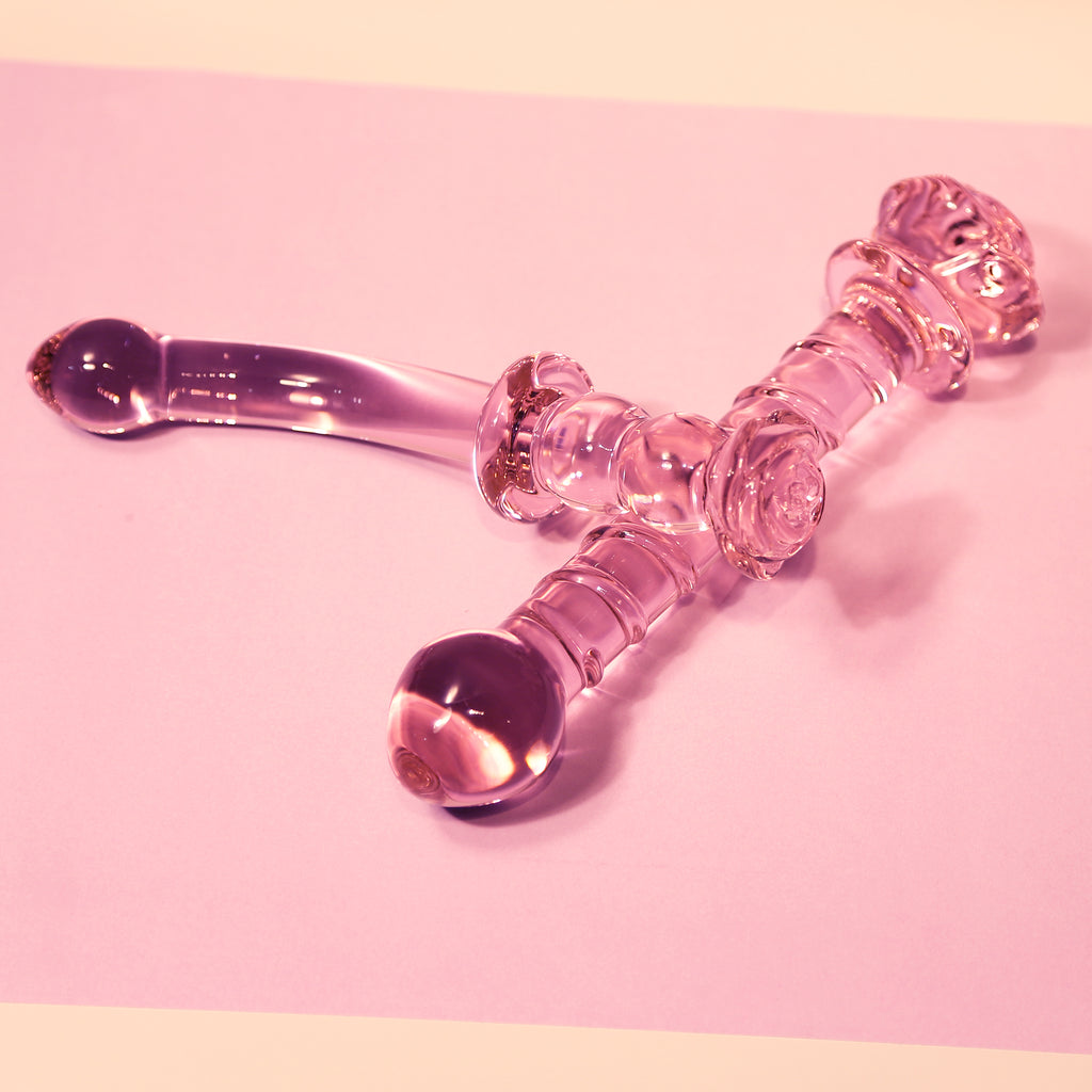 Spiral DILDO with enamelled glass ROSE for the G-spot