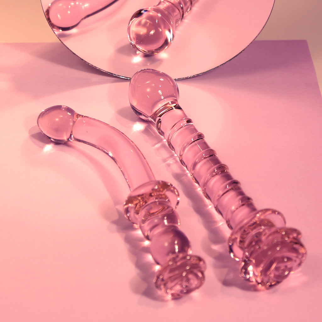 Spiral DILDO with enamelled glass ROSE for the G-spot