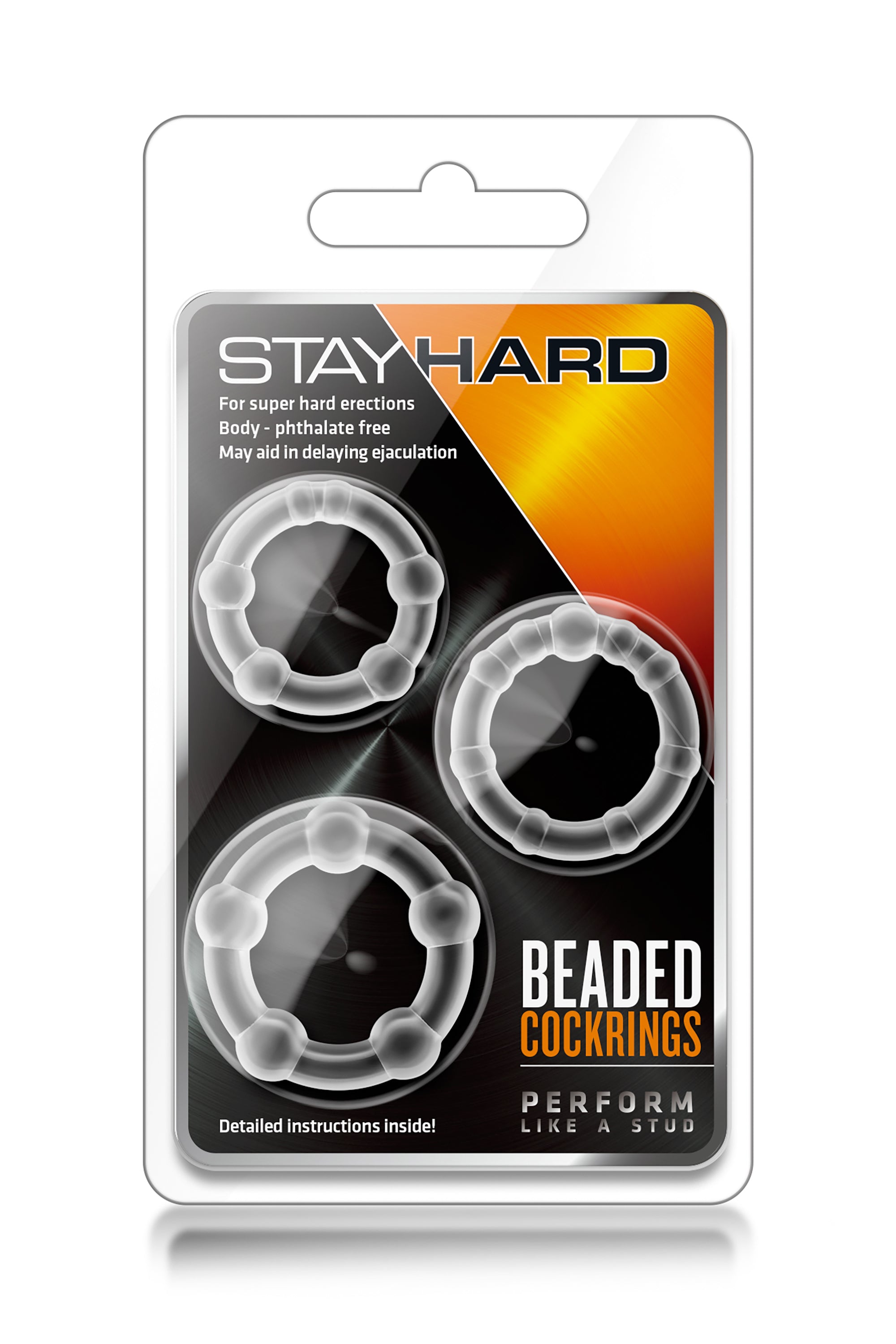 CLEAR BEADED COCK RINGS STAY HARD