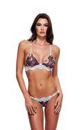 Grey bra set with floral pattern and lace