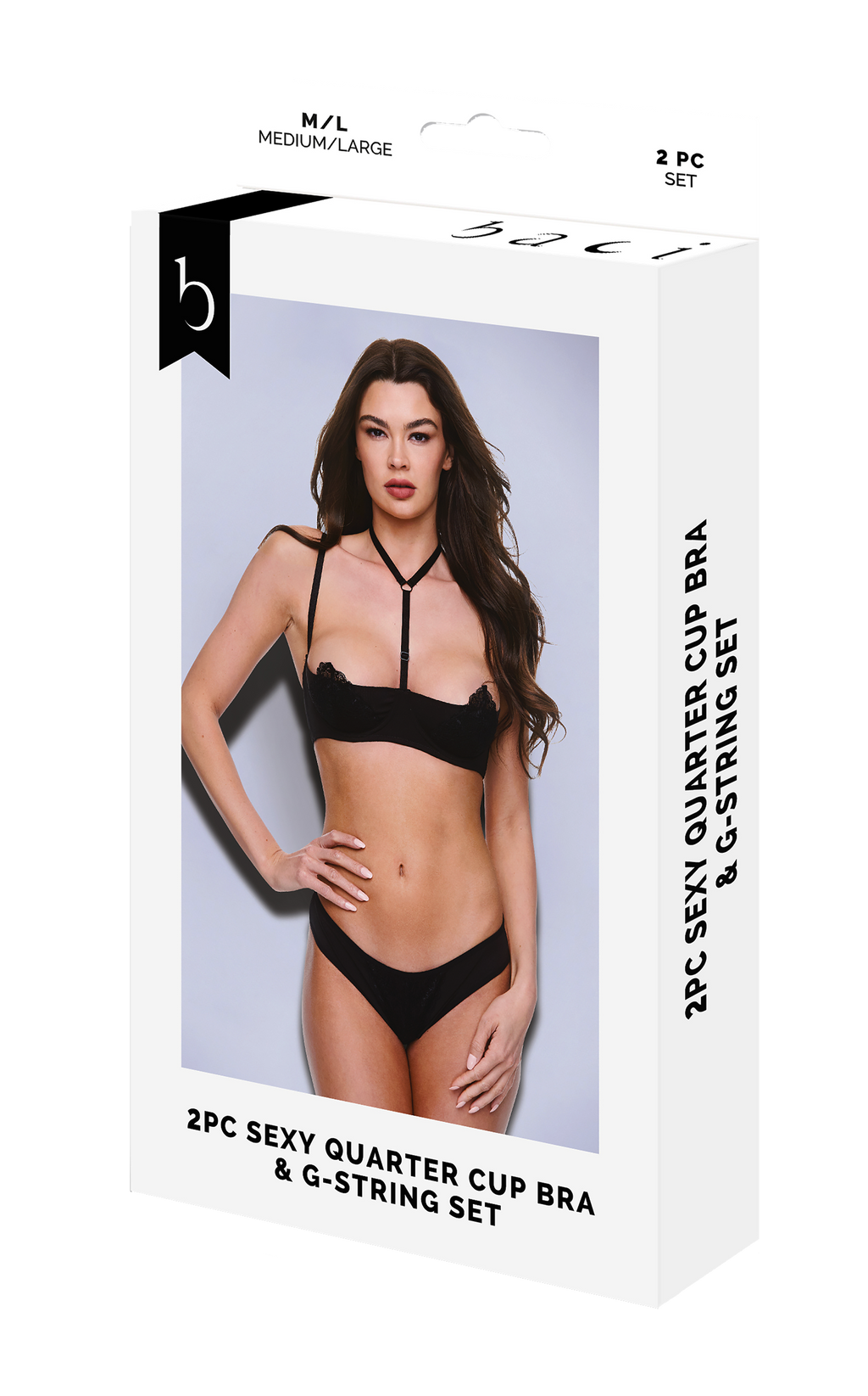 BACI 2 PEZZI REGGISENO E PERIZOMA SEXY CON COPPETTA A BALCONCINO NERO