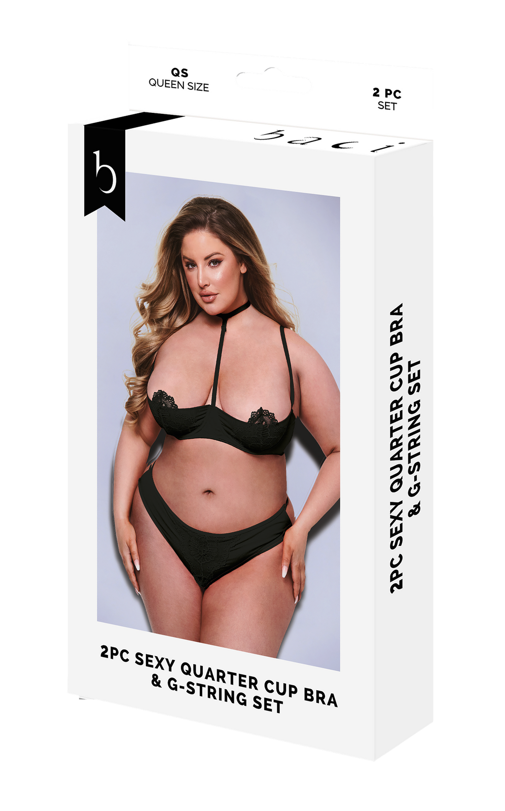 BACI 2 PEZZI REGGISENO A QUARTO DI COPPA E PERIZOMA NERI SEXY, QS