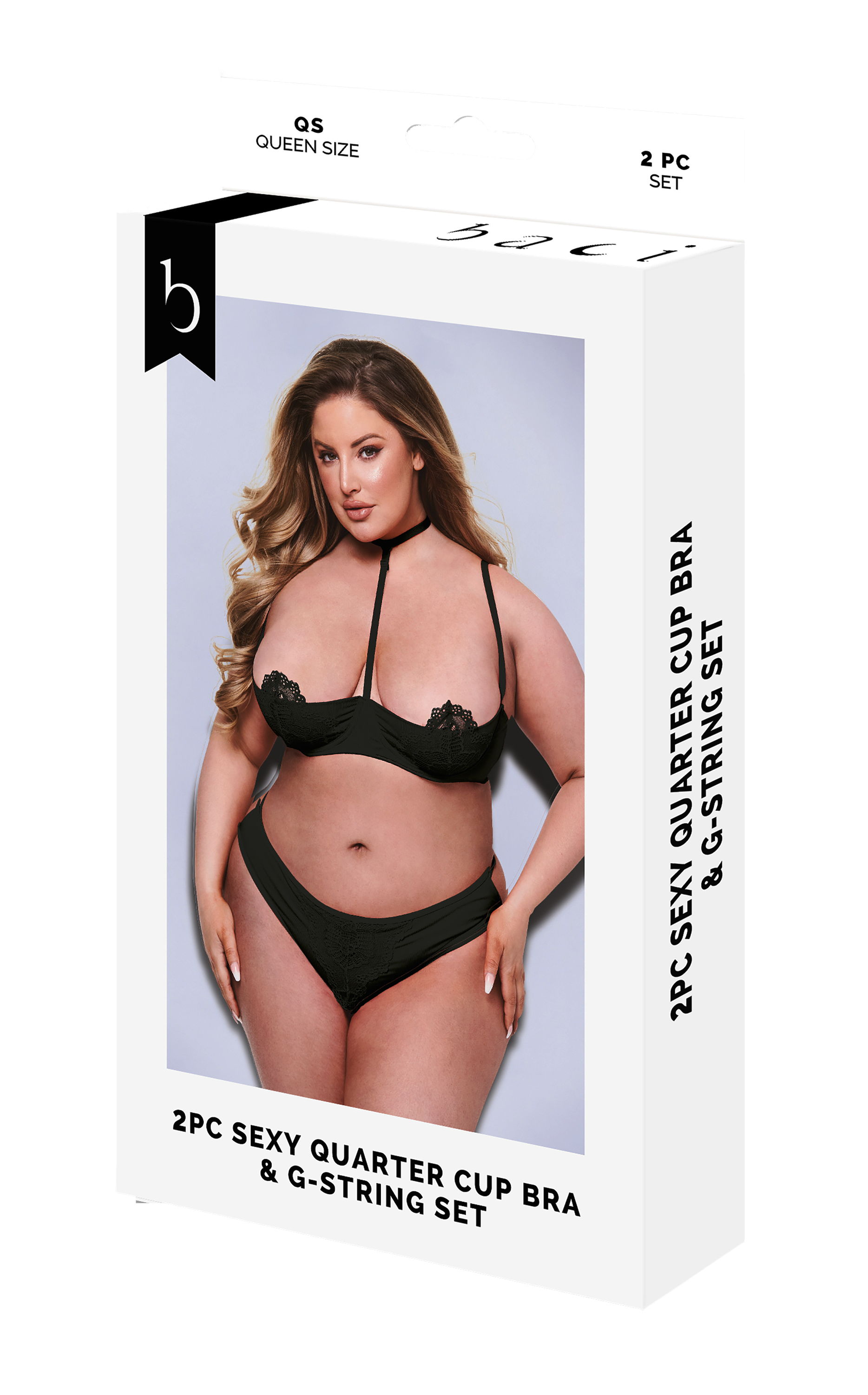 BACI 2 PEZZI REGGISENO A QUARTO DI COPPA E PERIZOMA NERI SEXY, QS