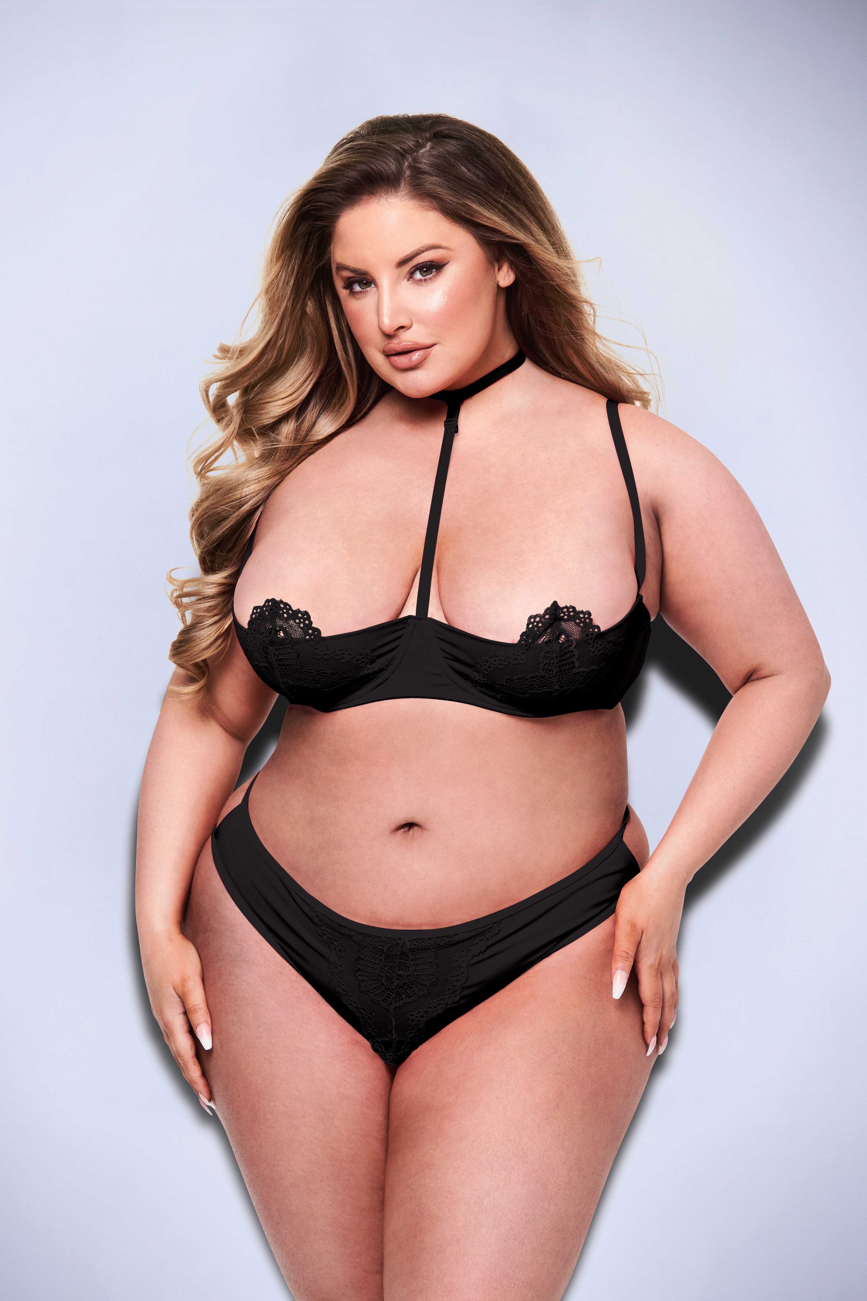 BACI 2 PEZZI REGGISENO A QUARTO DI COPPA E PERIZOMA NERI SEXY, QS