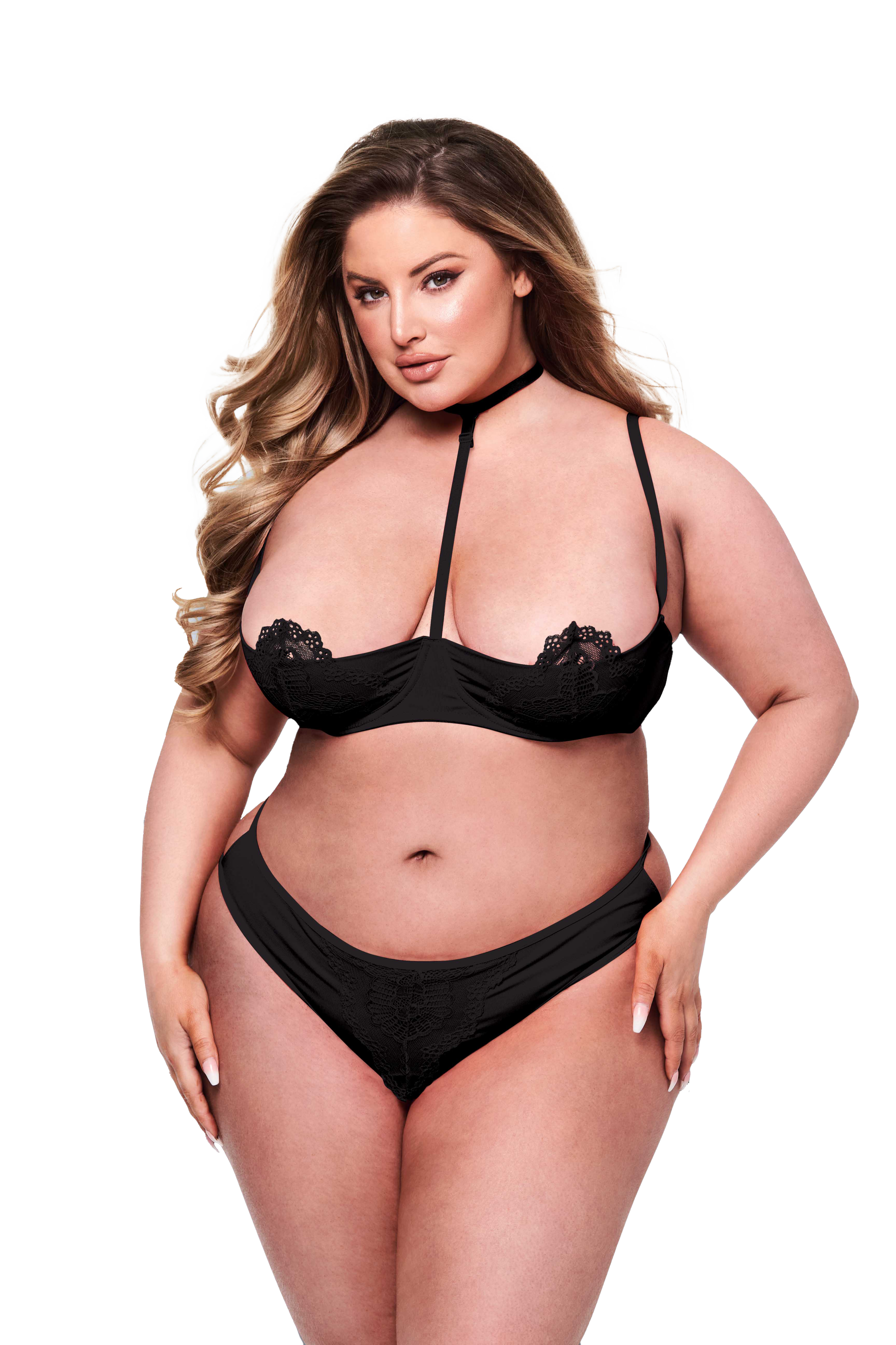BACI 2 PEZZI REGGISENO A QUARTO DI COPPA E PERIZOMA NERI SEXY, QS