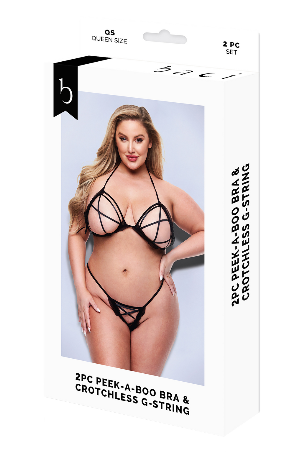 BACI 2 PEZZI REGGISENO PEEK-A-BOO E PERIZOMA SENZA CAVALLO NERO, TAGLIA UNICA