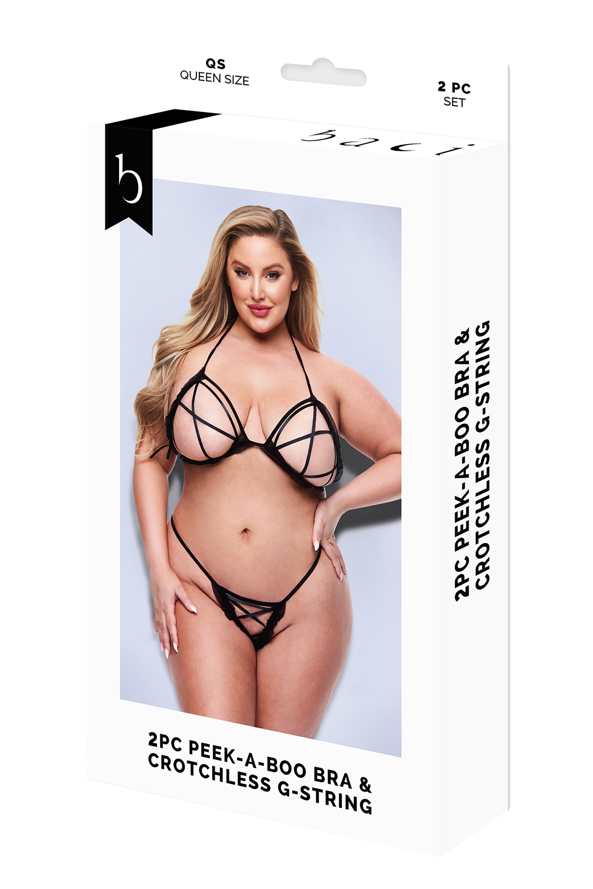 BACI 2 PEZZI REGGISENO PEEK-A-BOO E PERIZOMA SENZA CAVALLO NERO, TAGLIA UNICA