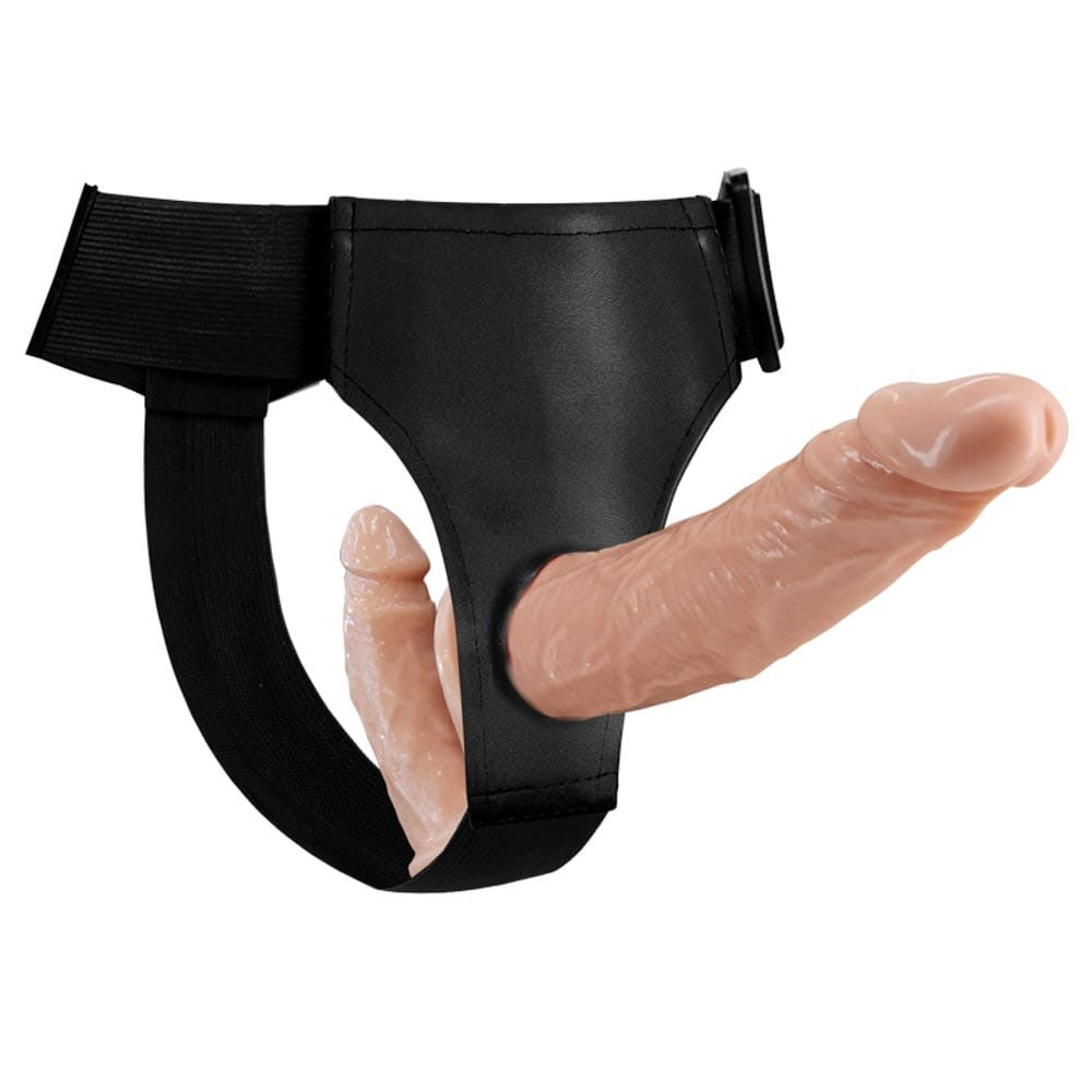 Realistic double-ended dildo with wearable harness