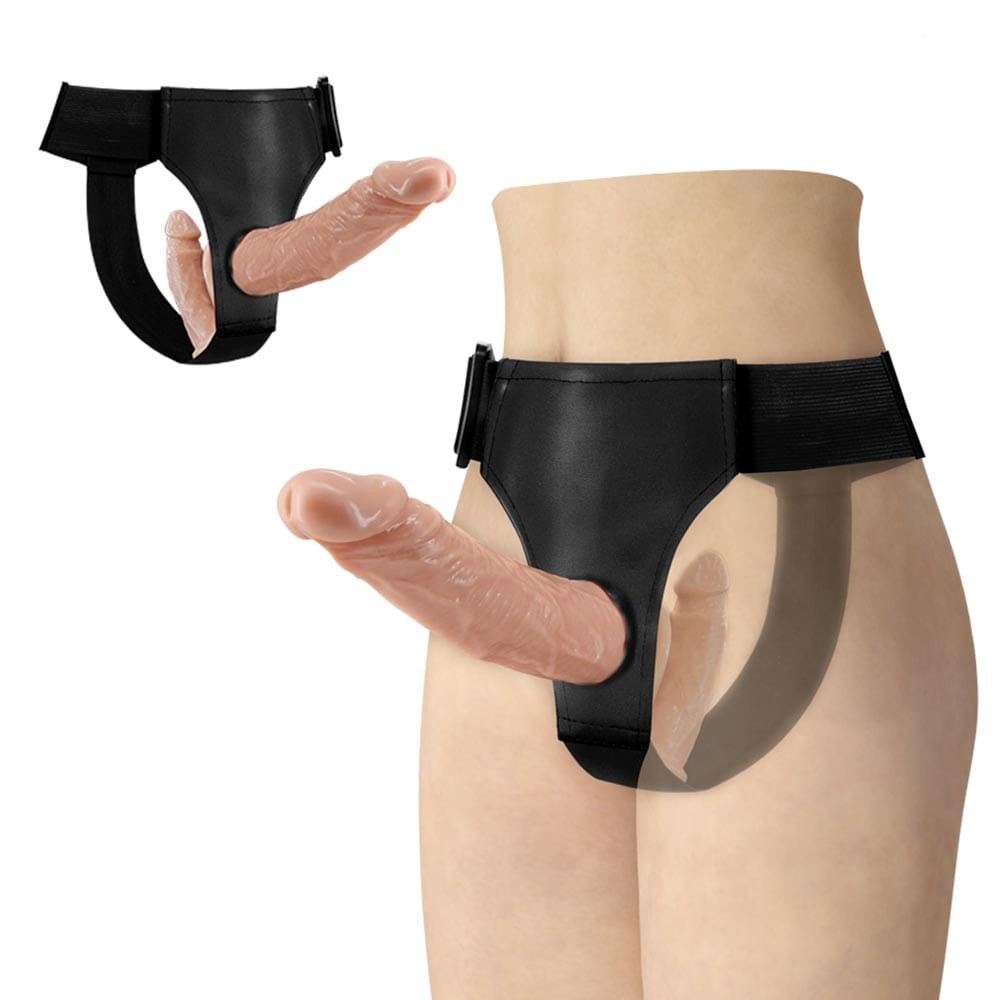 Realistic double-ended dildo with wearable harness