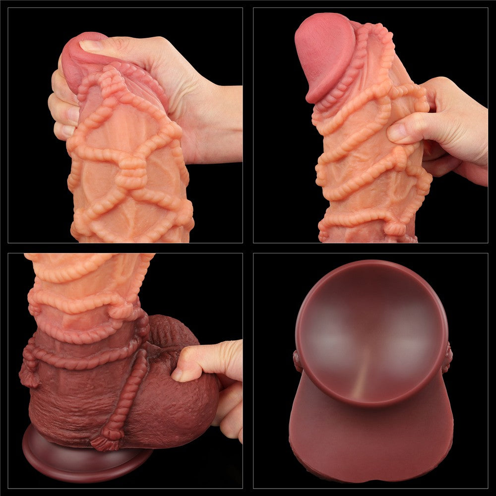 Pene in silicone platino a doppio strato da 10,5'' con laccio