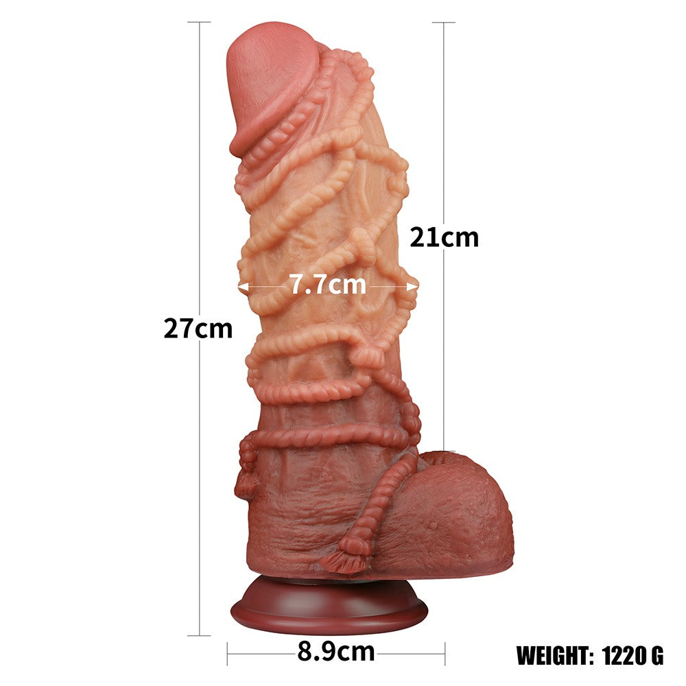 Pene in silicone platino a doppio strato da 10,5'' con laccio