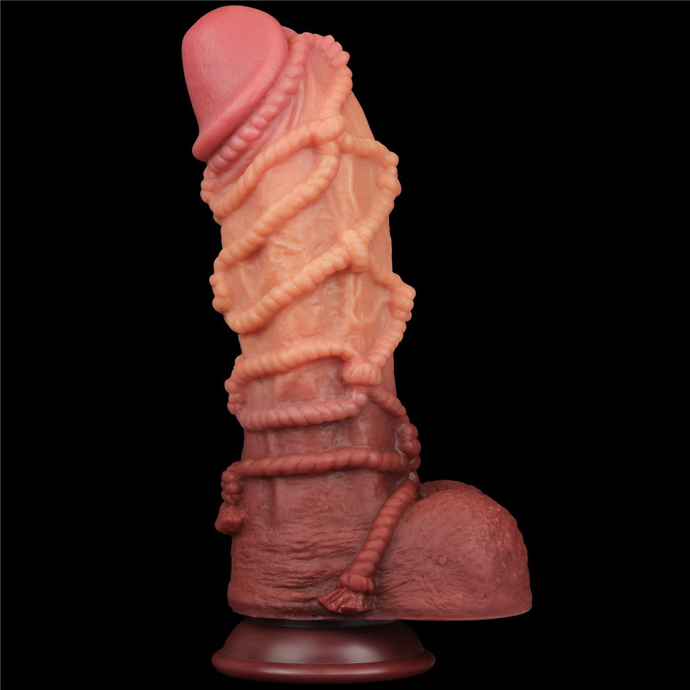 Pene in silicone platino a doppio strato da 10,5'' con laccio