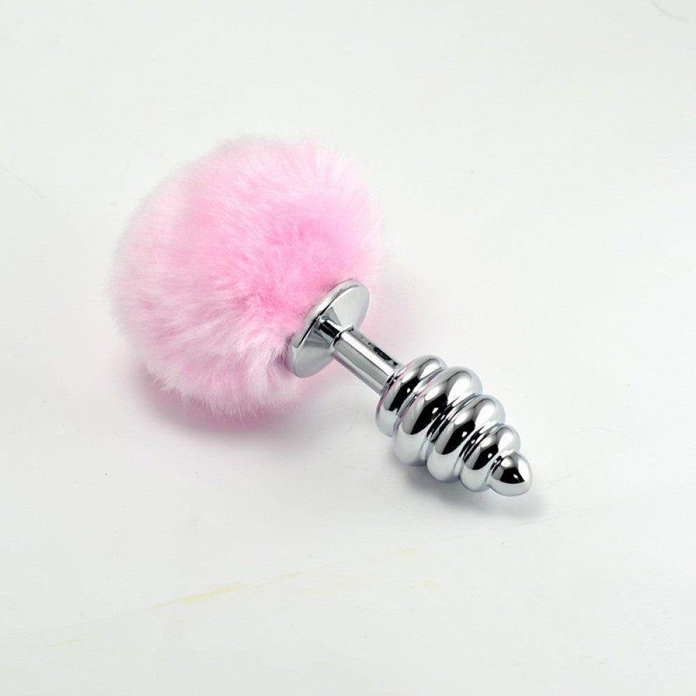 Anelli anali in metallo con pompon a spirale rosa