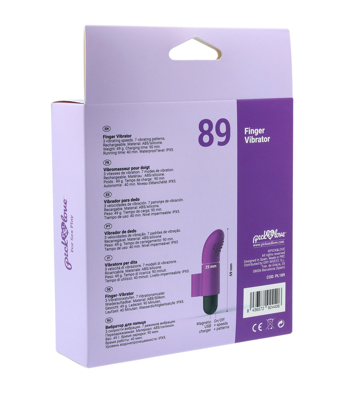 Nº 89 VIBRATING RECHARGEABLE FINGER BULLET PURPLE