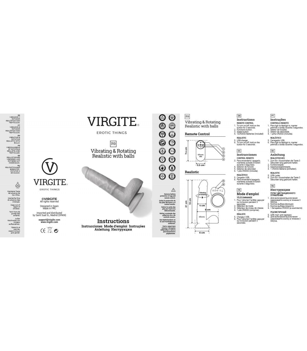 Vibratore e Rotatore Realistico R9" 19cm con Telecomando