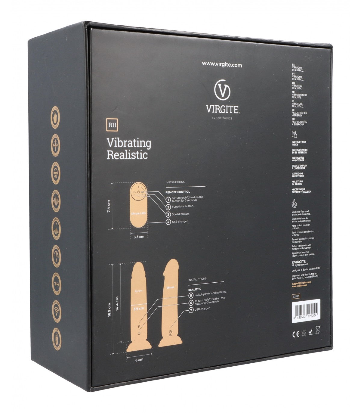 REALISTIC VIBRATOR R11 BLACK 14.4 CM WITH REMOTE CONTROL