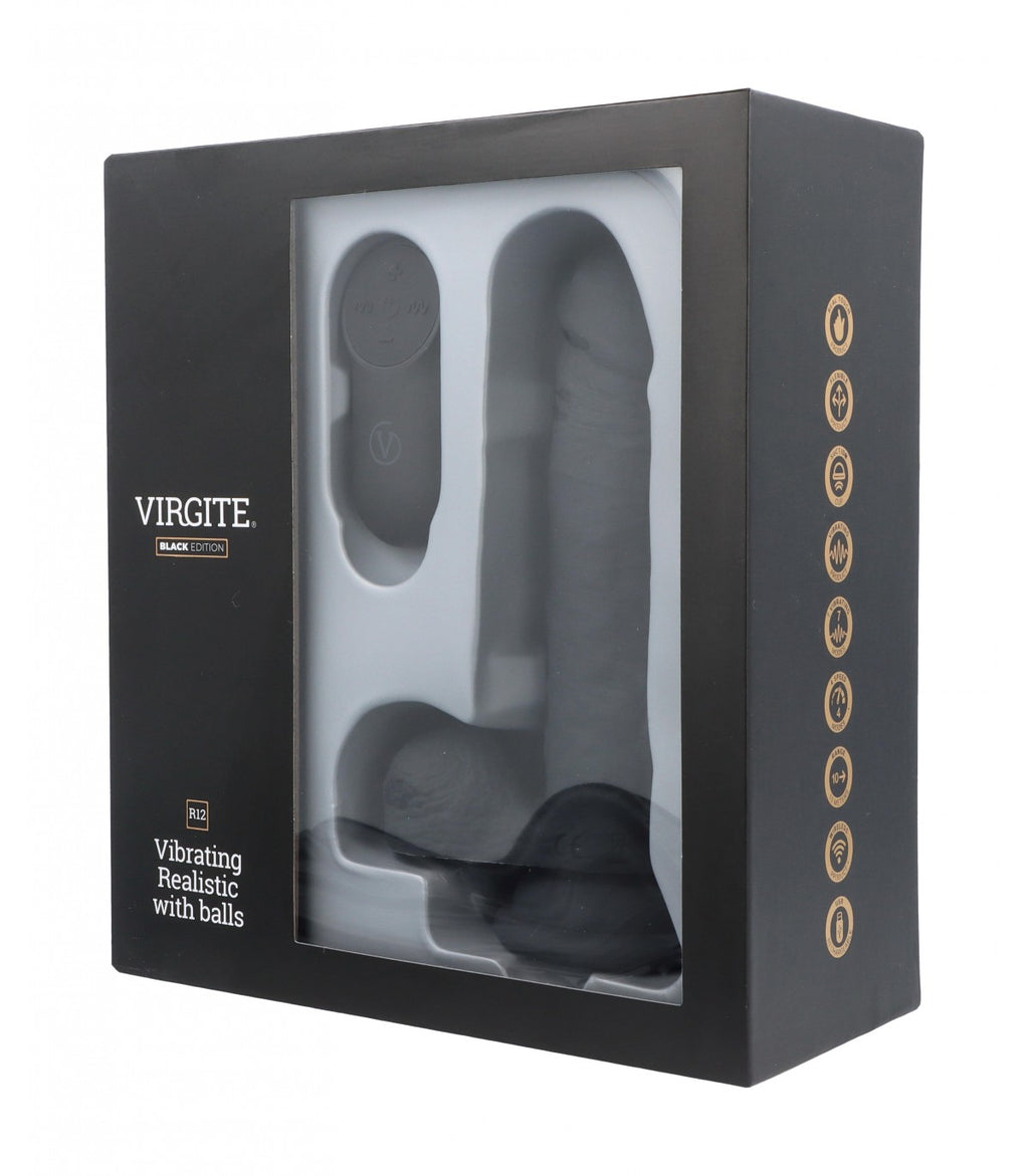 REALISTIC VIBRATOR R12 BLACK 14.4 CM WITH REMOTE CONTROL