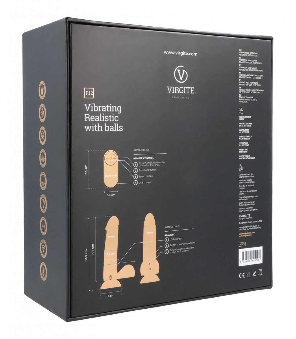 REALISTIC VIBRATOR R12 BLACK 14.4 CM WITH REMOTE CONTROL