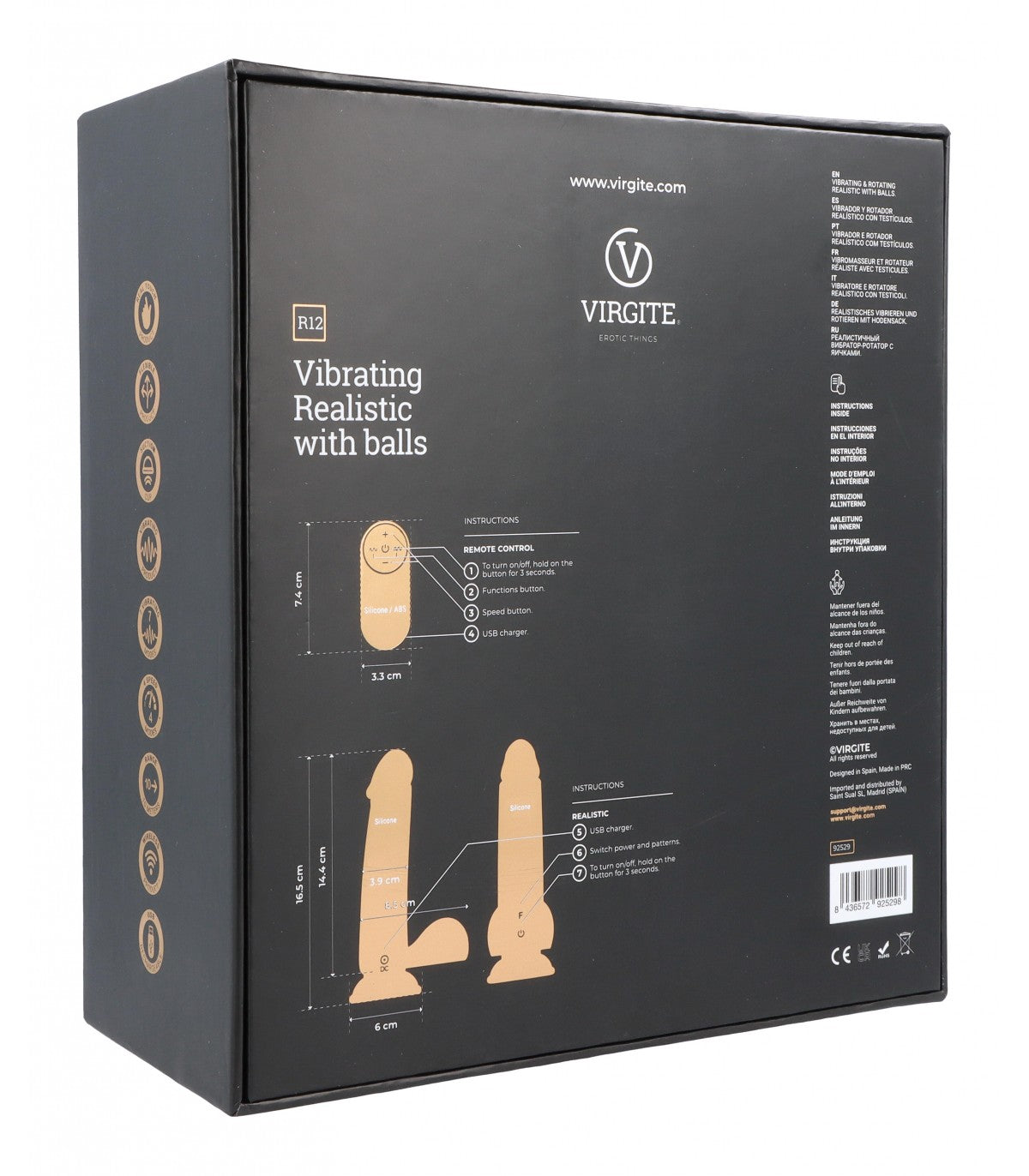 REALISTIC VIBRATOR R12 BLACK 14.4 CM WITH REMOTE CONTROL