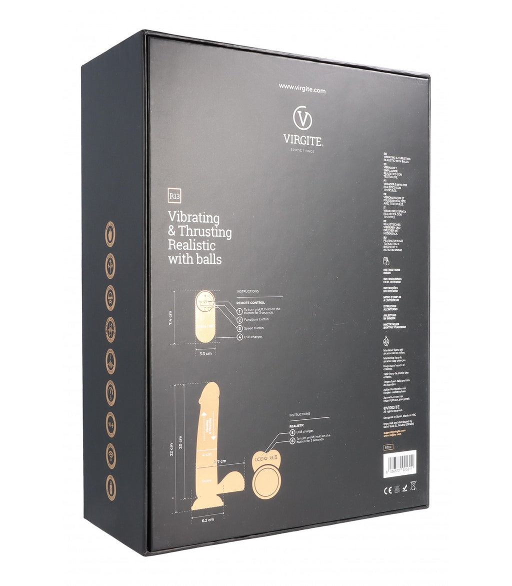 REALISTIC UP & DOWN VIBRATOR R13" BLACK 20CM WITH REMOTE CONTROL