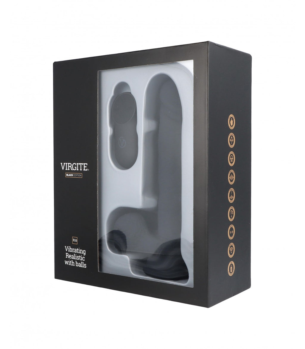 Realistic Vibrator R16 Black 16 cm with Remote Control
