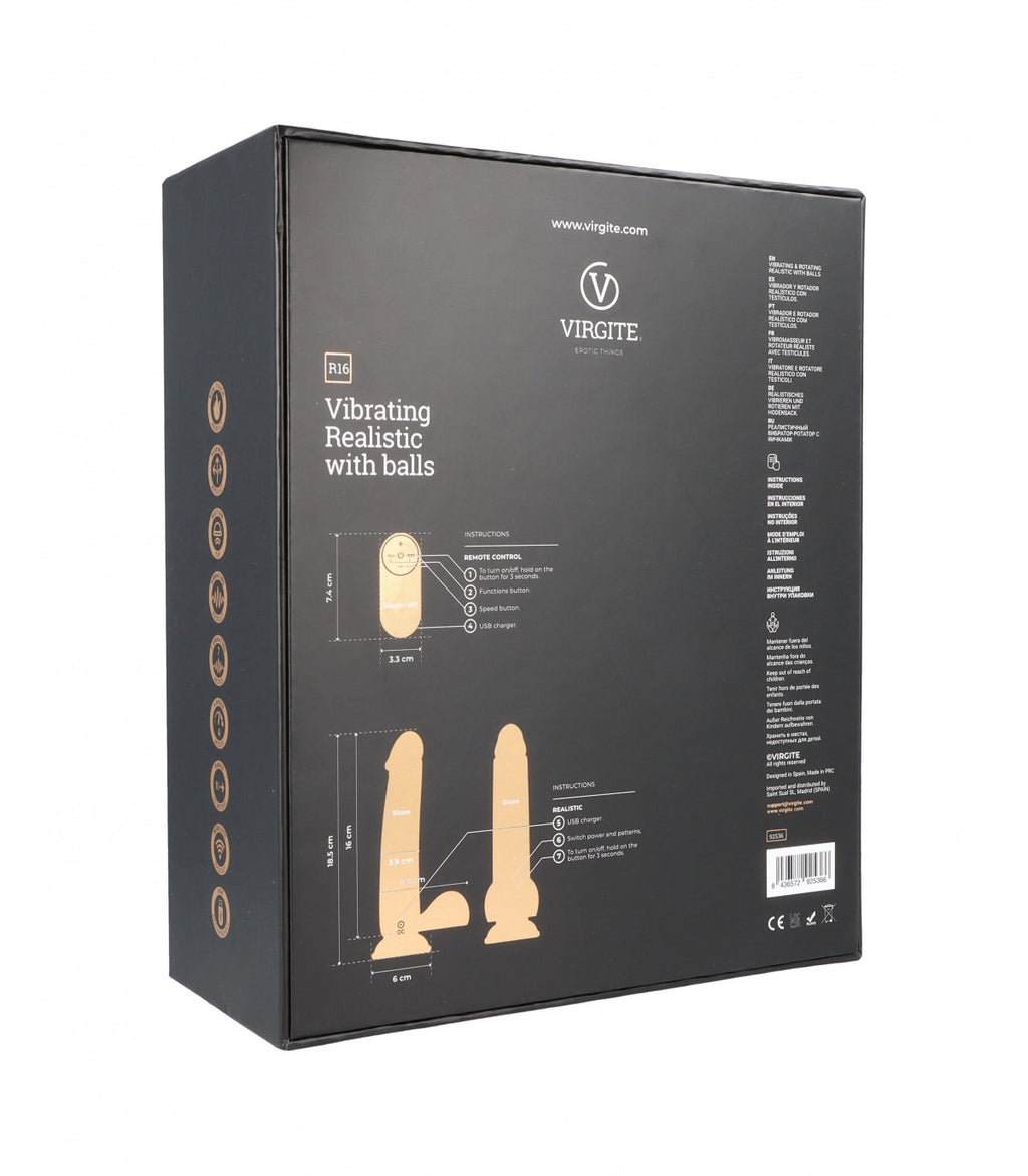 Realistic Vibrator R16 Black 16 cm with Remote Control