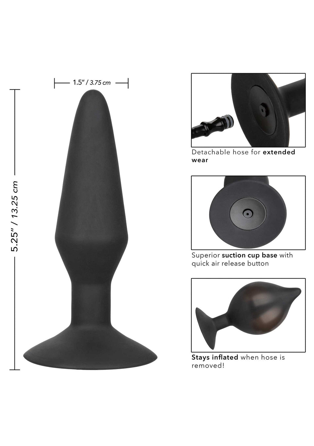 Large Black Silicone Inflatable Butt Plug