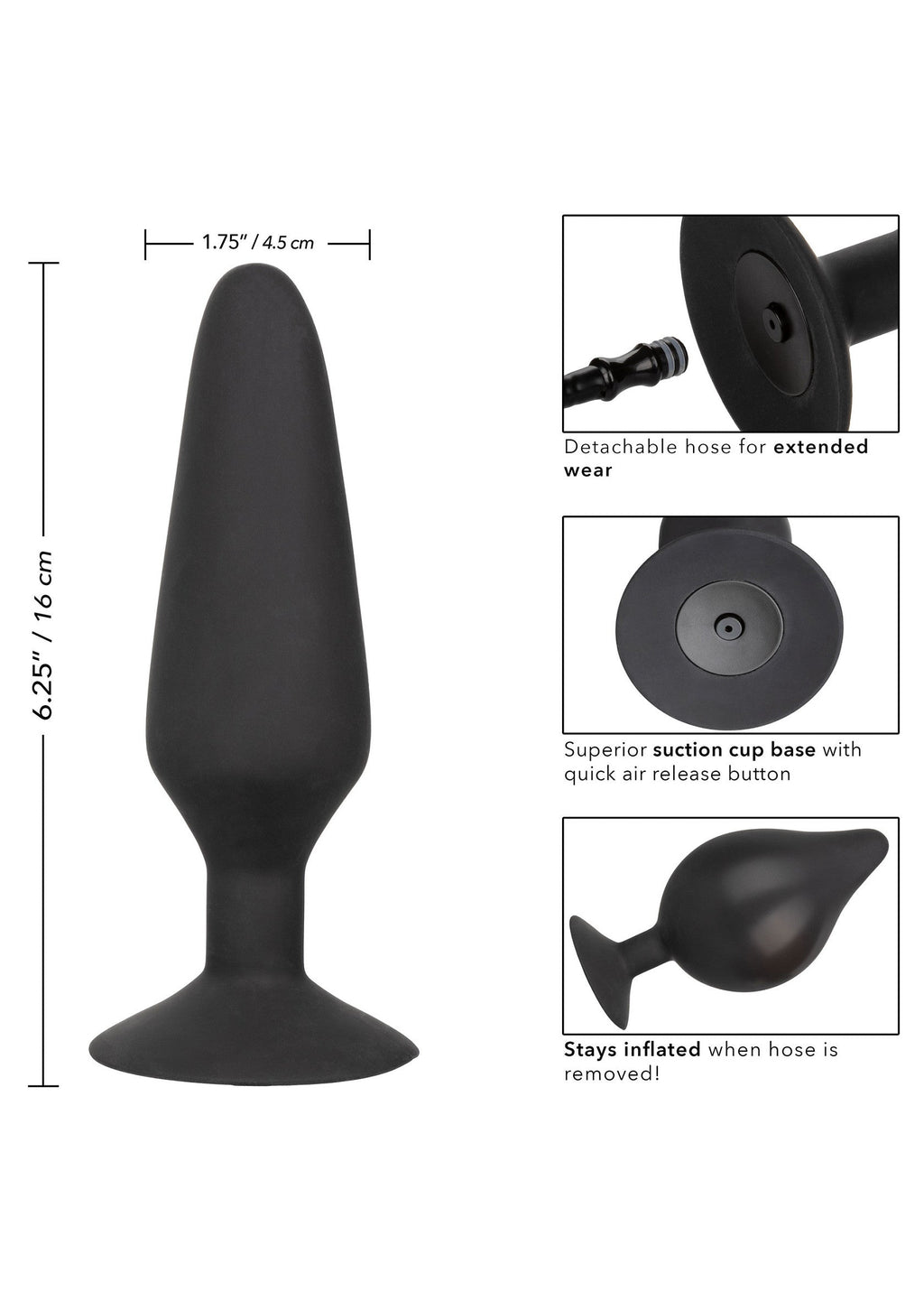 Black XL inflatable silicone butt plug