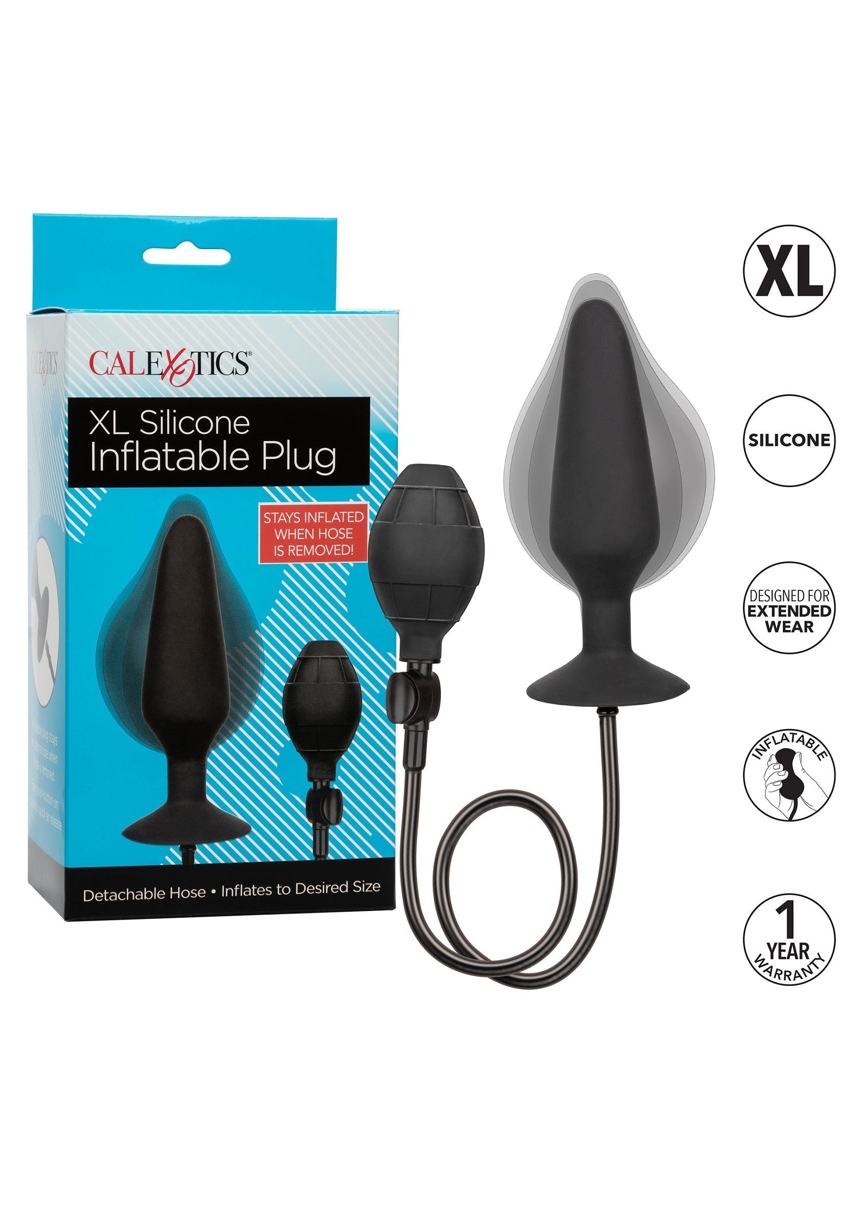 Black XL inflatable silicone butt plug