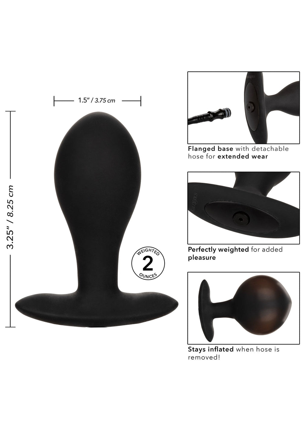 Plug anale gonfiabile ponderato nero grande