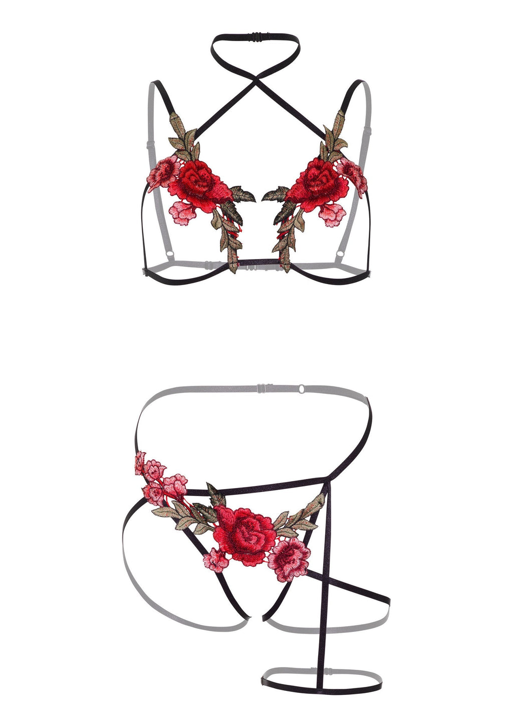 Black Roses bra and crotchless briefs