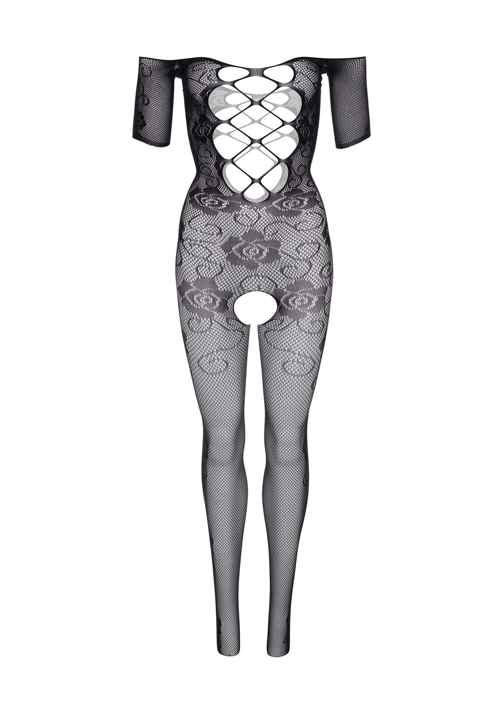 Black off-the-shoulder bodystocking